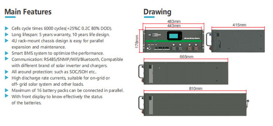 4800WH 100Ah Lithium Iron Phosphate Battery pack M6 Terminal