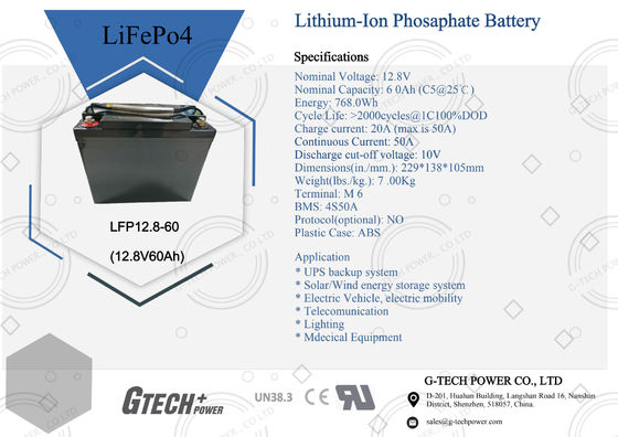 60Ah Safety Deep Cycle 12.8 V Lithium Ion Battery For UPS System